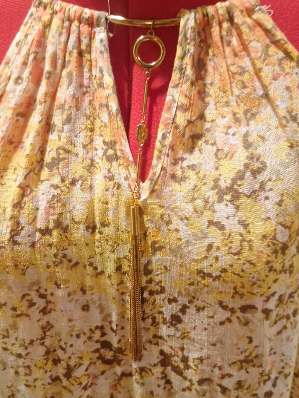 Mlle Gabrielle Red and Yellow Floral Halter Dress Size L - Picture 3 of 12